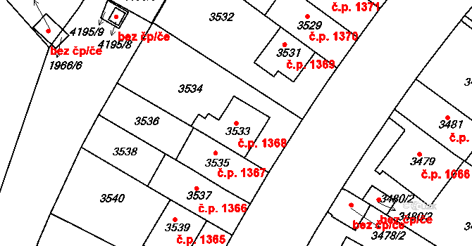 Dejvice 1368, Praha 3 na parcele st. 3533 v KÚ Dejvice, Katastrální mapa