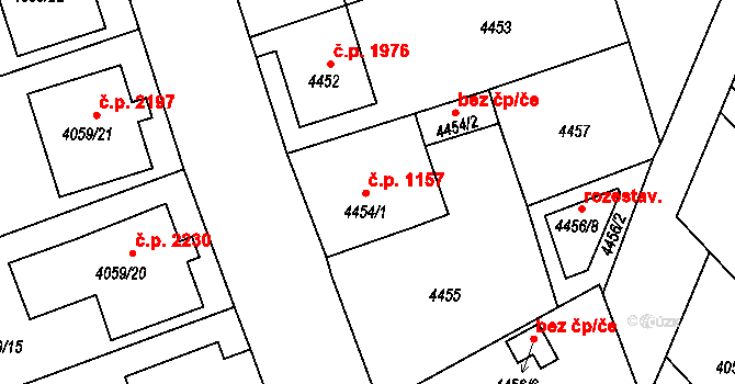 Česká Lípa 1157 na parcele st. 4454/1 v KÚ Česká Lípa, Katastrální mapa