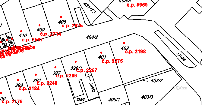 Chomutov 2275 na parcele st. 401 v KÚ Chomutov II, Katastrální mapa
