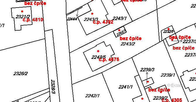 Chomutov 4676 na parcele st. 2243/5 v KÚ Chomutov II, Katastrální mapa