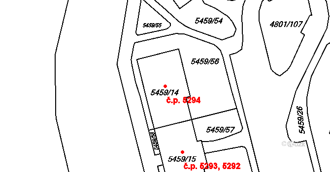 Chomutov 5294 na parcele st. 5459/14 v KÚ Chomutov I, Katastrální mapa