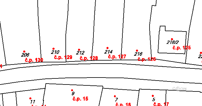Blučina 127 na parcele st. 214 v KÚ Blučina, Katastrální mapa