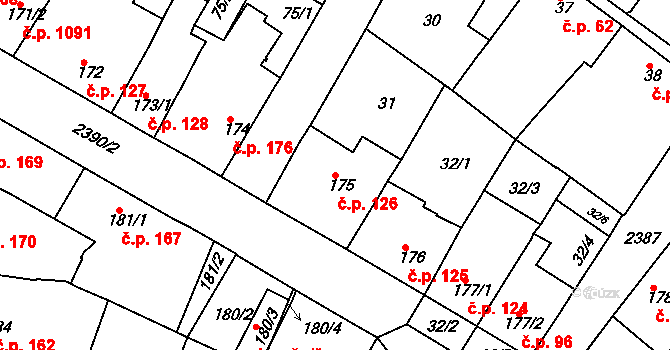 Rosice 126 na parcele st. 175 v KÚ Rosice u Brna, Katastrální mapa