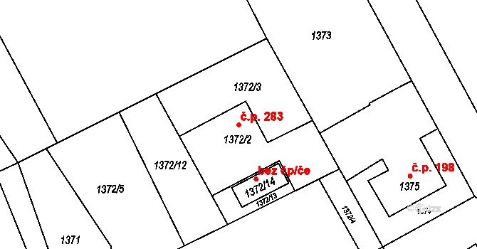 Ráj 283, Karviná na parcele st. 1372/2 v KÚ Ráj, Katastrální mapa