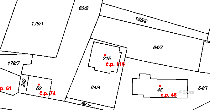 Černovír 115, Ústí nad Orlicí na parcele st. 215 v KÚ Černovír u Ústí nad Orlicí, Katastrální mapa