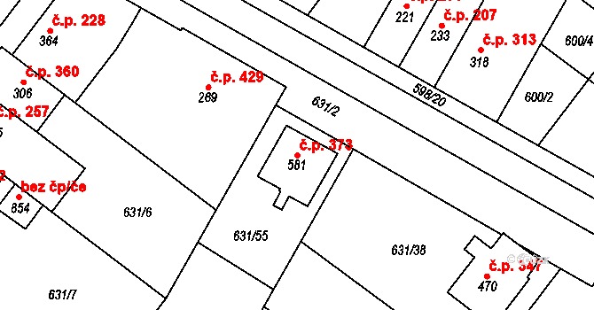 Držovice 373 na parcele st. 581 v KÚ Držovice na Moravě, Katastrální mapa