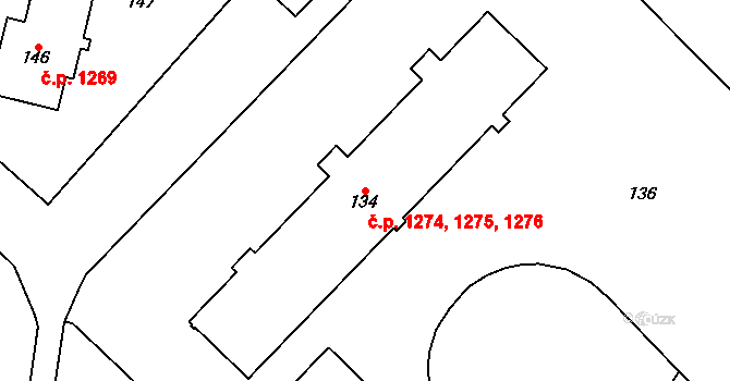 Podlesí 1274,1275,1276, Havířov na parcele st. 134 v KÚ Bludovice, Katastrální mapa
