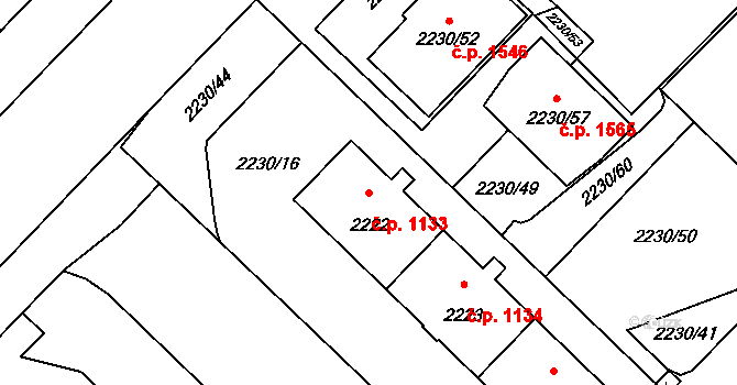 Město 1133, Havířov na parcele st. 2222 v KÚ Havířov-město, Katastrální mapa