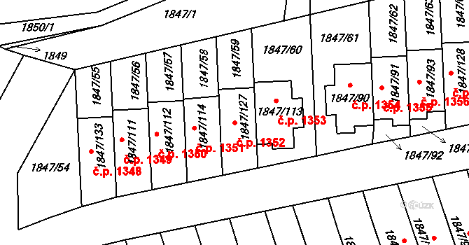 Bystřice nad Pernštejnem 1352 na parcele st. 1847/127 v KÚ Bystřice nad Pernštejnem, Katastrální mapa
