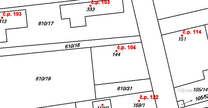 Robousy 104, Jičín na parcele st. 144 v KÚ Robousy, Katastrální mapa
