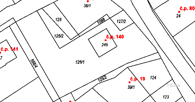 Hluchov 140 na parcele st. 249 v KÚ Hluchov, Katastrální mapa