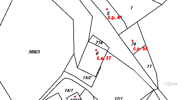 Ostroh 37, Poustka na parcele st. 6 v KÚ Ostroh, Katastrální mapa