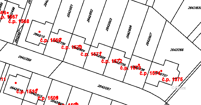 Kuřim 1572 na parcele st. 2642/605 v KÚ Kuřim, Katastrální mapa