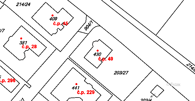 Vtelno 49, Most na parcele st. 430 v KÚ Vtelno, Katastrální mapa