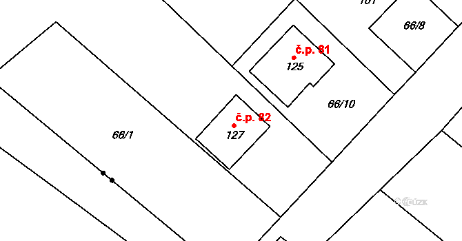 Koválovice u Tištína 82, Koválovice-Osíčany na parcele st. 127 v KÚ Koválovice u Tištína, Katastrální mapa