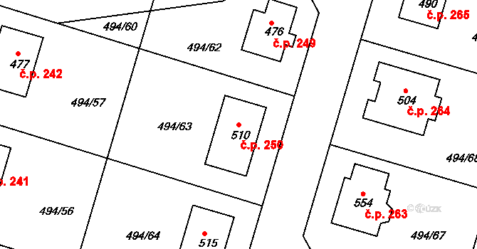 Sedlčánky 250, Čelákovice na parcele st. 510 v KÚ Sedlčánky, Katastrální mapa