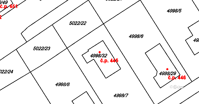 Sviadnov 445 na parcele st. 4998/32 v KÚ Sviadnov, Katastrální mapa