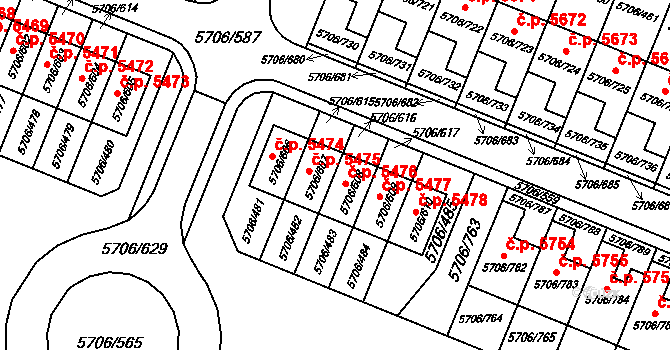 Jihlava 5475 na parcele st. 5706/607 v KÚ Jihlava, Katastrální mapa