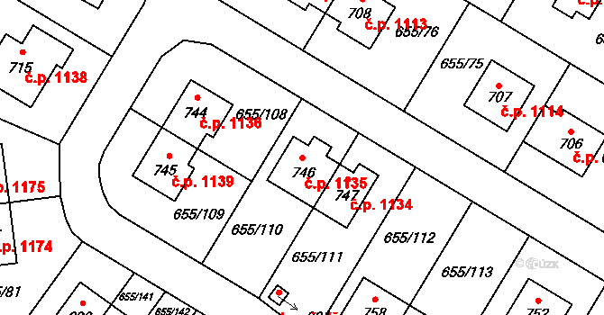 Květnice 1135 na parcele st. 746 v KÚ Květnice, Katastrální mapa