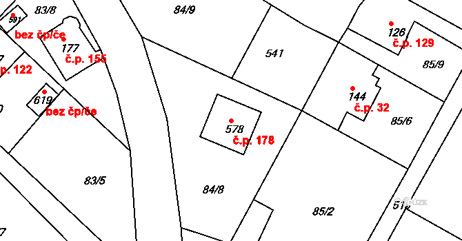 Plesná 178 na parcele st. 578 v KÚ Šneky, Katastrální mapa