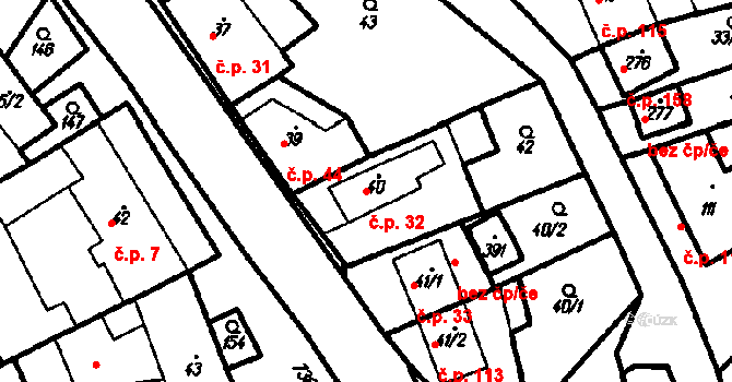 Olšany 32 na parcele st. 40 v KÚ Olšany, Katastrální mapa