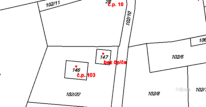 Sadov 41909046 na parcele st. 147 v KÚ Bor u Karlových Var, Katastrální mapa