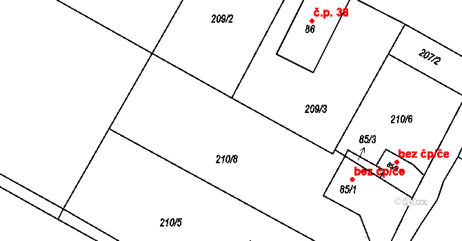 Úžice 44038046 na parcele st. 85/2 v KÚ Čekanov, Katastrální mapa