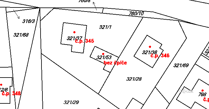 Kačice 44403046 na parcele st. 321/53 v KÚ Kačice, Katastrální mapa