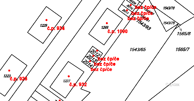 Rožnov pod Radhoštěm 48222046 na parcele st. 2012 v KÚ Rožnov pod Radhoštěm, Katastrální mapa