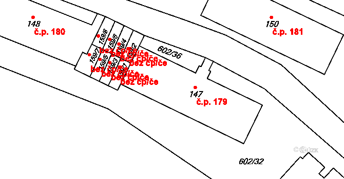 Fláje 179, Český Jiřetín na parcele st. 147 v KÚ Fláje, Katastrální mapa