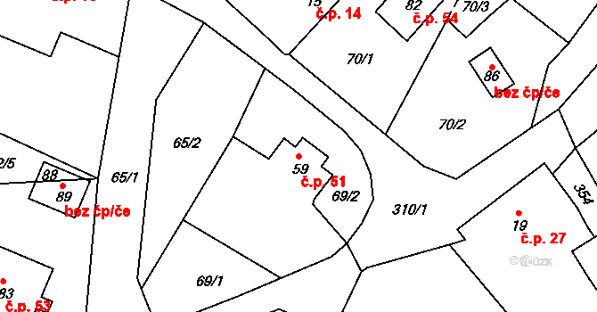Licoměřice 51, Lipovec na parcele st. 59 v KÚ Licoměřice, Katastrální mapa