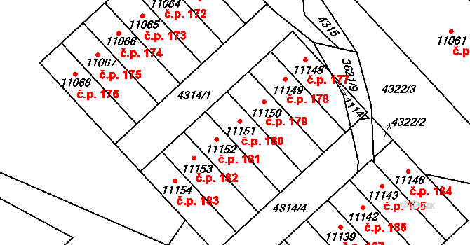 Cihelna 180, Pardubice na parcele st. 11151 v KÚ Pardubice, Katastrální mapa