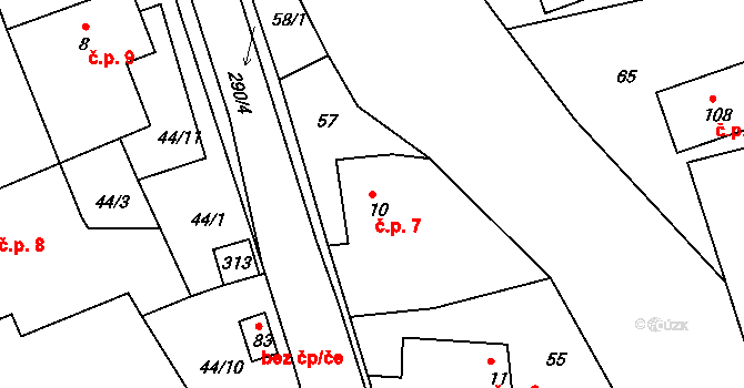 Lozice 7 na parcele st. 10 v KÚ Lozice, Katastrální mapa