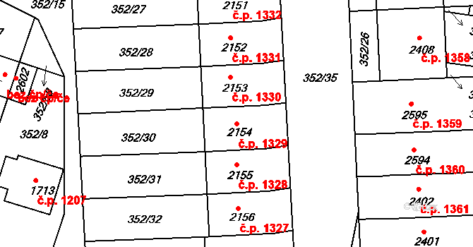 Milevsko 1329 na parcele st. 2154 v KÚ Milevsko, Katastrální mapa