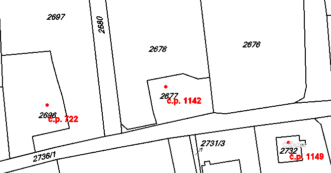 Horní Suchá 1142 na parcele st. 2677 v KÚ Horní Suchá, Katastrální mapa