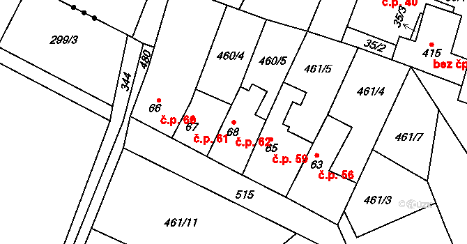Úžice 62 na parcele st. 68 v KÚ Úžice u Kralup nad Vltavou, Katastrální mapa