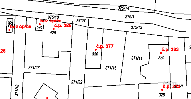 Rudná 377 na parcele st. 330 v KÚ Dušníky u Rudné, Katastrální mapa