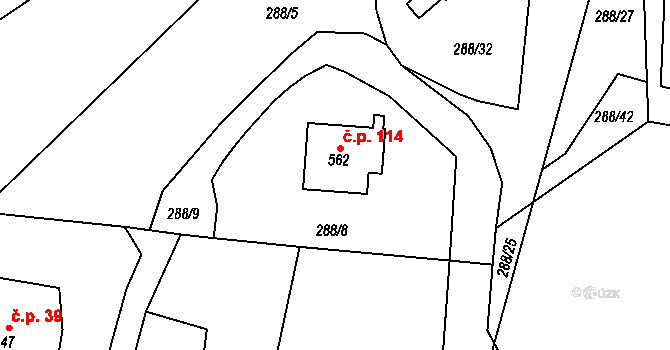 Černolice 114 na parcele st. 562 v KÚ Černolice, Katastrální mapa
