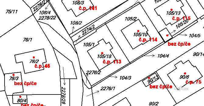 Plzeňské Předměstí 113, Horšovský Týn na parcele st. 105/18 v KÚ Horšovský Týn, Katastrální mapa