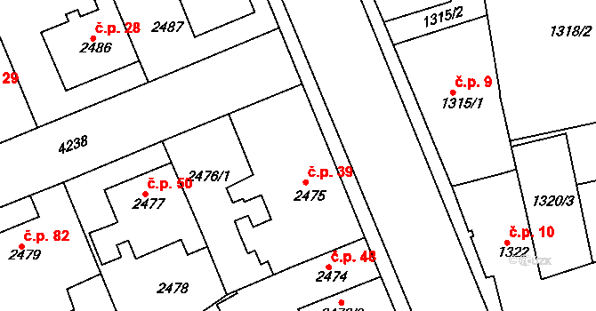 Cihelny 39, Jaroměř na parcele st. 2475 v KÚ Jaroměř, Katastrální mapa