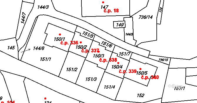 Lípa 338 na parcele st. 150/3 v KÚ Lípa nad Dřevnicí, Katastrální mapa