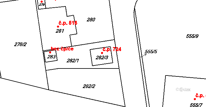 České Budějovice 4 724, České Budějovice na parcele st. 282/3 v KÚ České Budějovice 4, Katastrální mapa