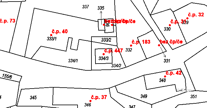 Lipůvka 447 na parcele st. 334/3 v KÚ Lipůvka, Katastrální mapa