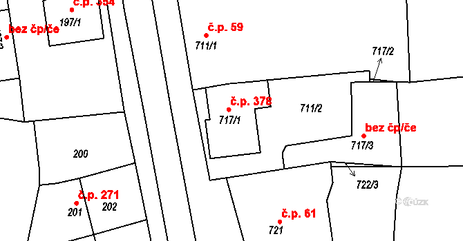 Borkovany 378 na parcele st. 717/1 v KÚ Borkovany, Katastrální mapa