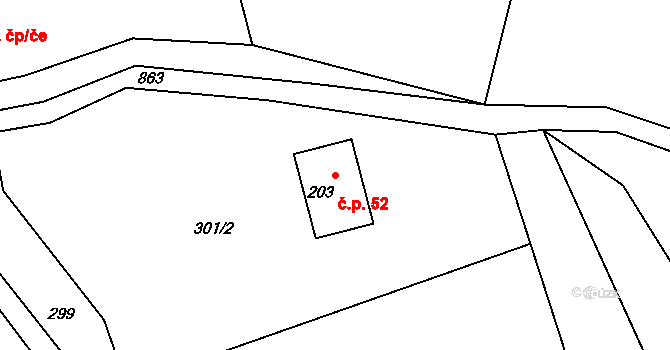 Chlistov 52 na parcele st. 203 v KÚ Chlistov, Katastrální mapa