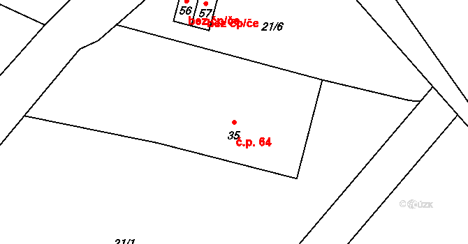 Vlkovice 64, Fulnek na parcele st. 35 v KÚ Moravské Vlkovice, Katastrální mapa