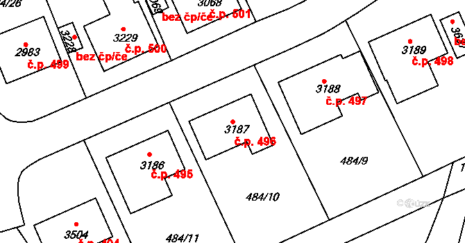 Horní Brána 496, Český Krumlov na parcele st. 3187 v KÚ Český Krumlov, Katastrální mapa