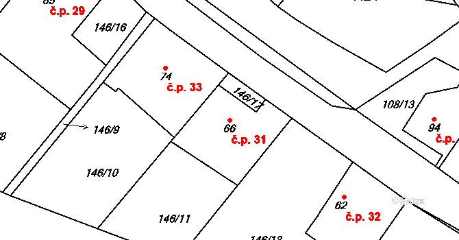 Myť 31, Ždírec na parcele st. 66 v KÚ Ždírec u Blovic, Katastrální mapa