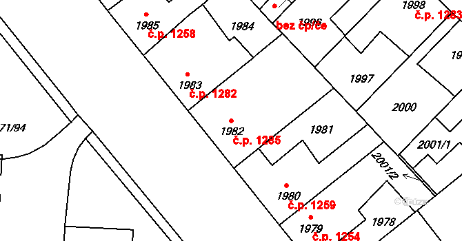 Louny 1285 na parcele st. 1982 v KÚ Louny, Katastrální mapa