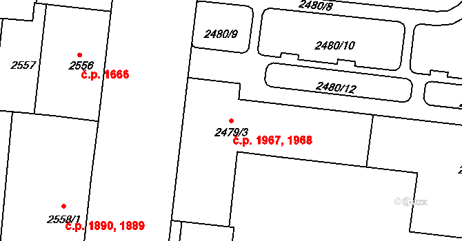 Louny 1967,1968 na parcele st. 2479/3 v KÚ Louny, Katastrální mapa